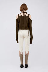 V　Cut　rib　half　pants