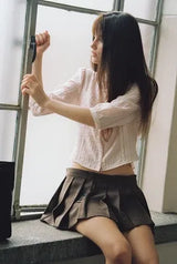 Button pleats skirt - brown
