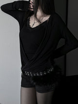 loose V-wrap shirring T (2color)