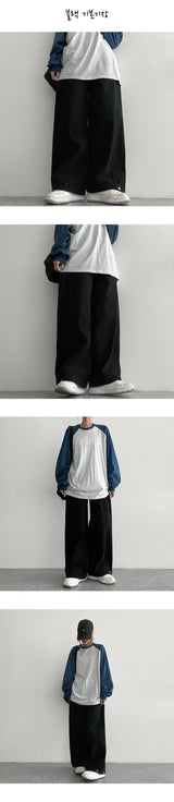 [3-tier length] [S–2XL] オフサイドタックワイドコットンパンツ (2 colors)