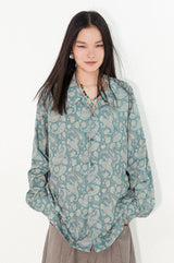 Retro style cashew flower Cuban collar straight long-sleeved floral shirt