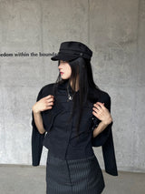 Classic Noir Metal Button Black Loop Sailor Cap (Black)