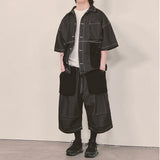 reverse terry pocket denim capri shorts_black