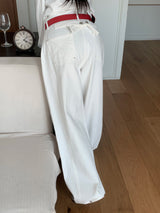 Fine X Strap Two-way Button Wide Long Pants