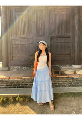 sky frill cancan long skirt