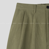 No-Mace Back Banding Two-Tuck Linen Wide Pants