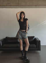 [U-BASIC] スリミングベーシックスクエアネック半袖Tシャツ