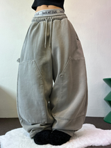 SHEEP FLEECE🐑PIGMENT STRAP RIVET BALLOON LONG PANTS💙🩶🤍3COLOR