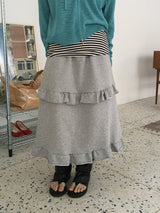 Half frill banding sweat long skirt (2c)