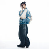 Lettering Wide Denim Pants - BLACK
