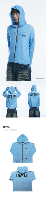 LOVE ME スリーブフーディージップアップ SKY