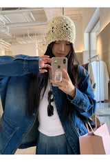 denim loose fit collar zip-up jacket two-piece (skirt set)