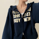 New York Lettering Two Way Cropped Hooded Zip-Up