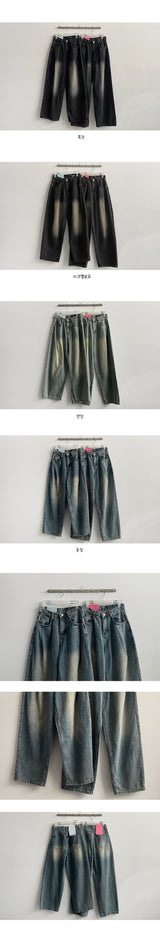 [2nd Length] [S-XL] Gidan one-tuck washed wide denim pants (4 colors)