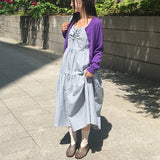 ファニーシェルチェックフレアティアードスリーブレスロングドレス 3 カラーズ