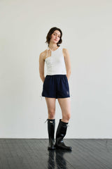 RIBBON JERSEY TRACK MICRO SHORTS / NAVY