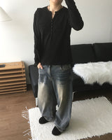 Pochi Slub Henely Neck Long Sleeve T