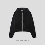 [SET UP가능] Velvet mink crop hood zip up