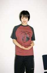 Webhouse ガールフォーエバーラグランTシャツ - チャコール/バーガンディー