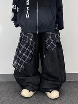 ノンフェイドチェックレイヤードデニムパンツ