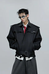 Woven Leather Cropped Trench Jacket