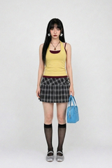 DOUBLE BUCKLE PLAID CHECK PLEATS SKIRT (2COLORS!)