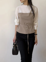 [Belt SET] Souffle Pintuck Layered Blouse