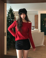 Eden Ribbon Strap Unbalanced Shoulder Ribbed Knit