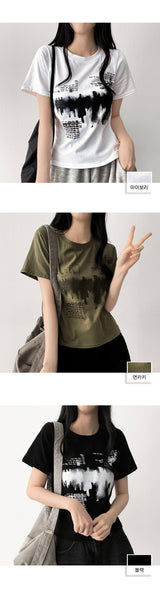 E-Tionレタリング半袖Tシャツ