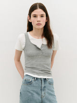 NUBASIC BUTTON SLEEVELESS GRAY