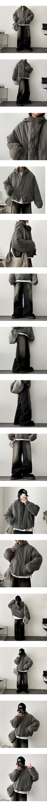 [Fleece lining] リネンヘムスナップウォッシュワイドデニムパンツ - 3 Tier Length