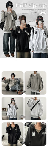 Double Track Half Zip-Up Hoodie