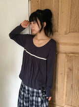 26FW★ [BAONHAUS] Aaron Lace Shirring Long Sleeve Tee