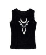 Elemental Motif Furry Knit Top _ BLACK