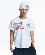 ホース レタリング ヘンリーネック クロップド Tシャツ - ホワイト
