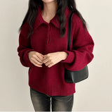 Isom leg run loose fit big collar button knit