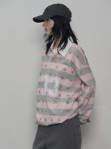 33 STAR STRIPE POLO TOP PINK