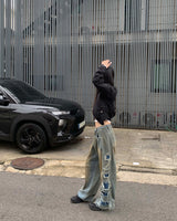 Side vintage denim pants