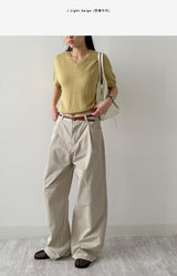 121 One Tuck Cotton Wide Pants