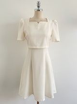 26SS★ Berlin Notch Square-Neck Short Sleeve Tweed Flare One Piece Long