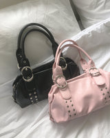 Clune Stud Eyelet Buckle Leather Shoulder Bag