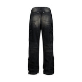 Semi Flare Washed Denim Pants_Black