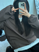 2WAY🩵 オーバールーズチェックウィンドブレーカージップアップ🩵🖤🤎3COLOR