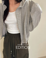 Rib cropped hooded zip-up