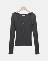 Meiko Ribbed Button Long-Sleeve T-Shirt