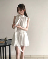 top pure halter tie bl + chiffon shirring sk set