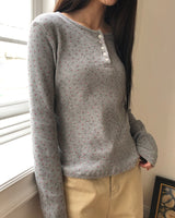 Maem Floral Waffle Henley Neck Long-Sleeve Top