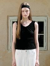 SMOCKING SHIRRING BLOUSE BLACK