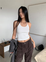 RIBBED HALTER SLEEVELESS (2COLOR)