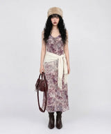SMOKEY MAUVE FLORAL RUFFLE DRESS